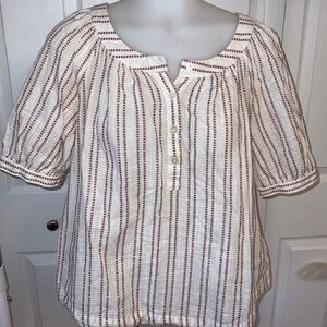 ELIZABETH AND JAMES Stripe Pintuck Peasant Blouse Top Boho Small